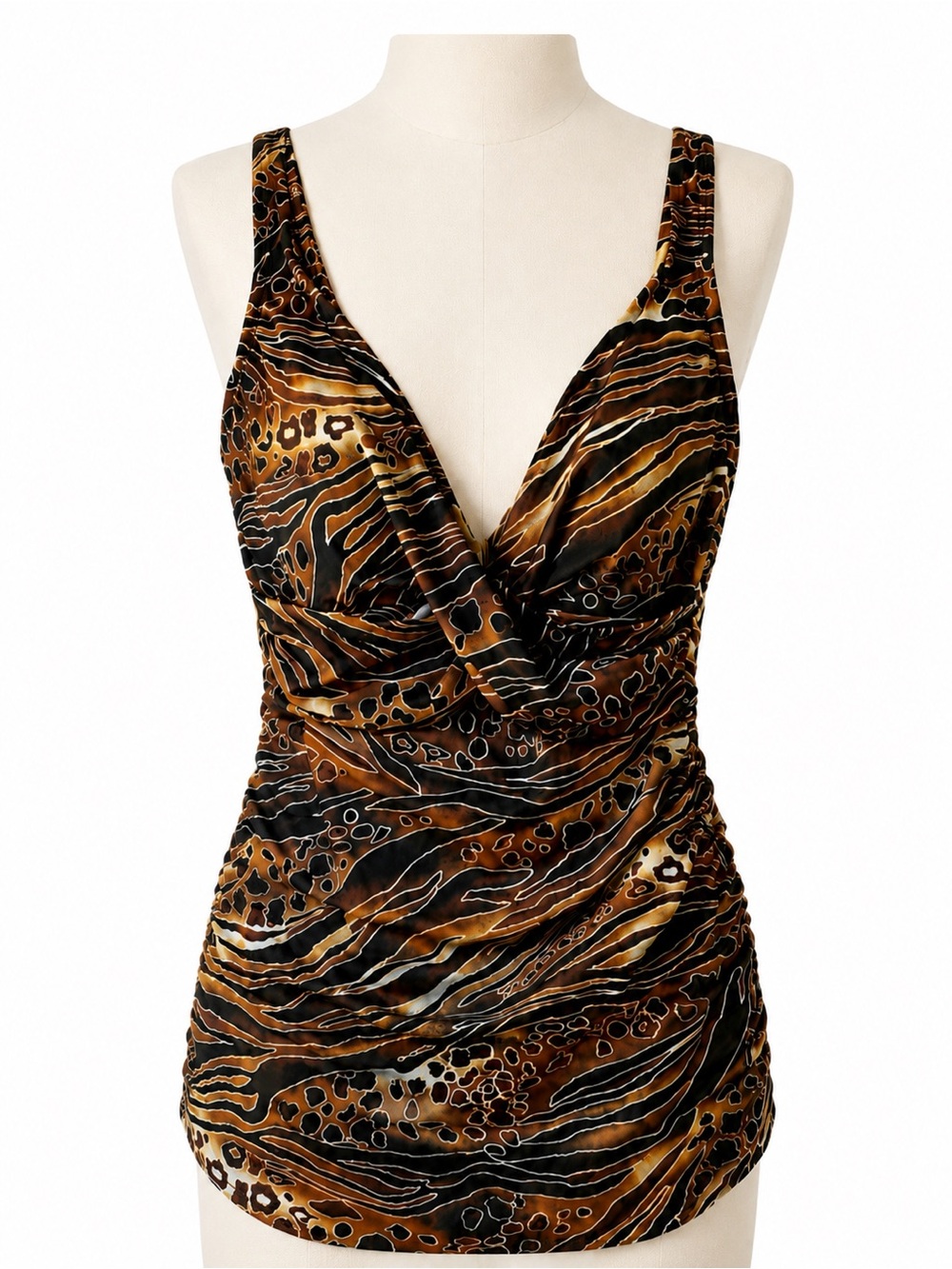 Tropical Escape Brown and Black Animal Print One-Piece Swimsuit 16